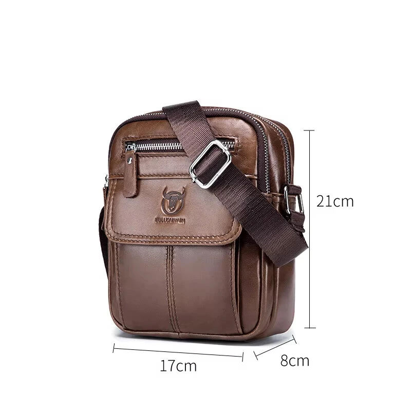 (image for) BULLCAPTAIN Men's Casual Shoulder Bag High Quality Business Messenger Bag Cowhide Leather Mini Pocket Large Capacity Bag for Men